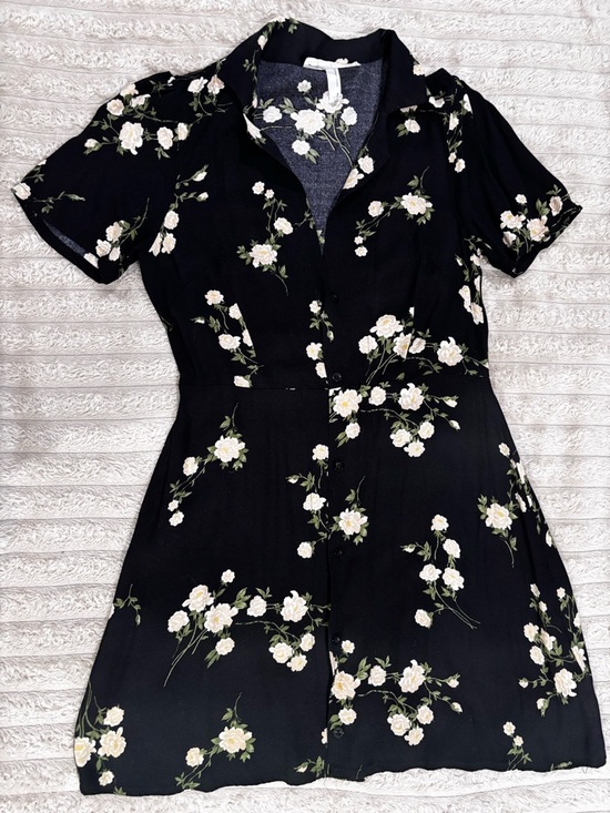 Urban Renewal Black Mini Dress with White Floral Print - Picture 3 of 6